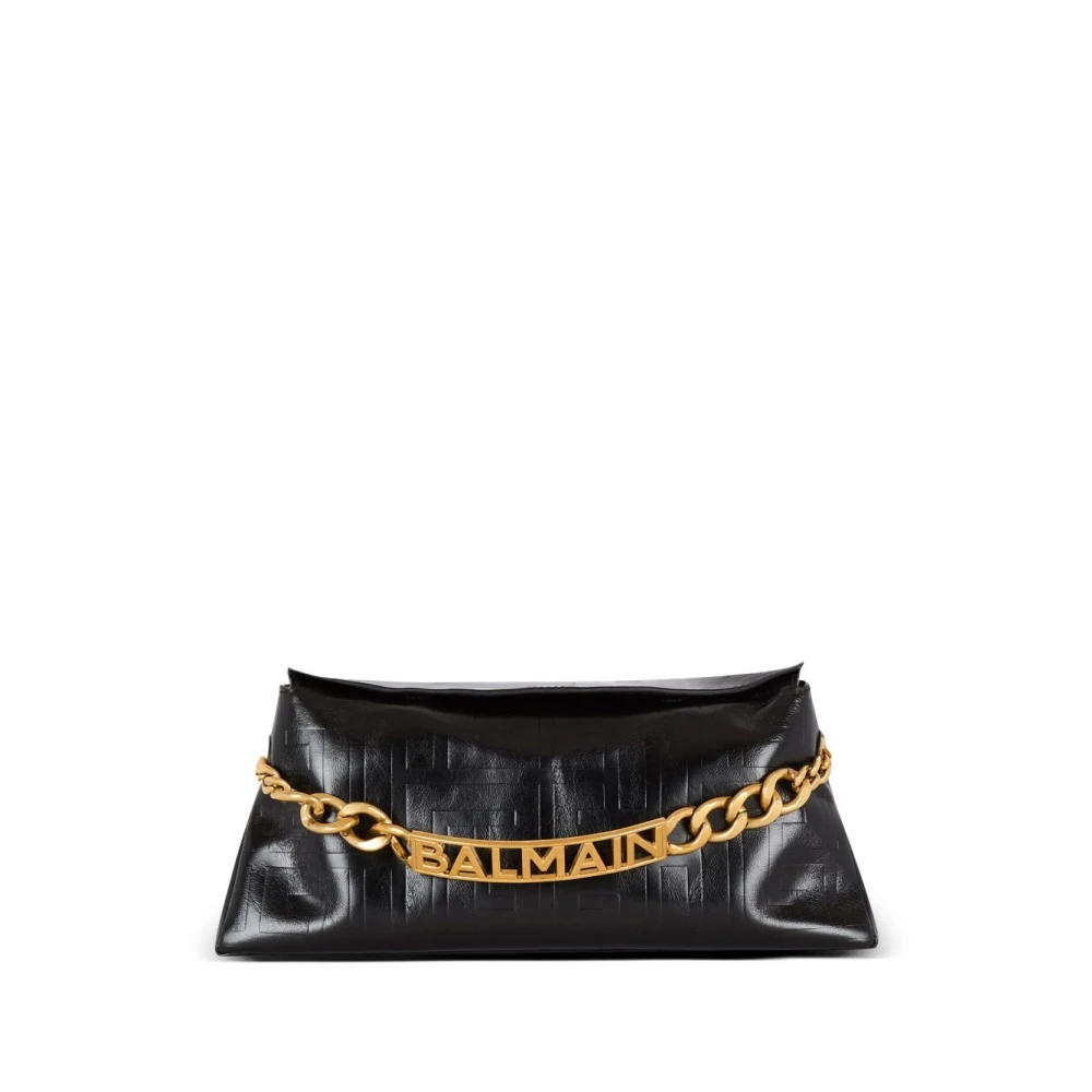 Balmain 1945 Zachte clutch in gemonogrammeerd kalfsleer Black Dames