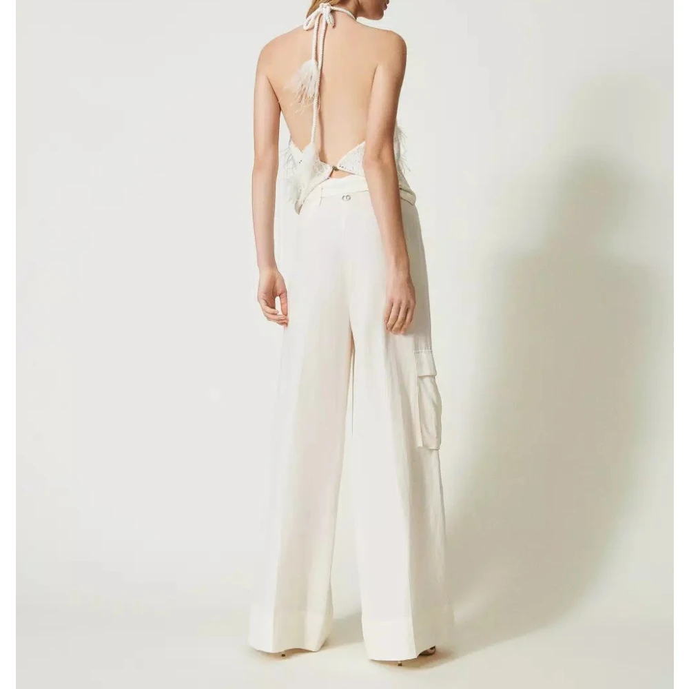 Twinset Wide Leg Linnen Broek White Dames