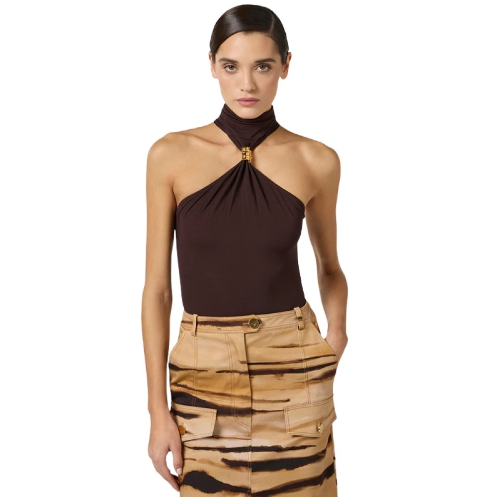 Elisabetta Franchi Women's Brown Sleeveless Tops, M, Sleeveless Tops