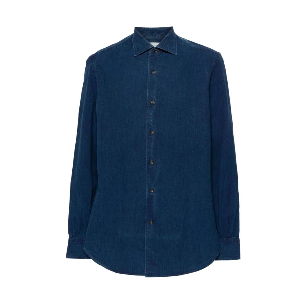 Mazzarelli Denim Spreid Kraag Knoop Shirt Blue Heren