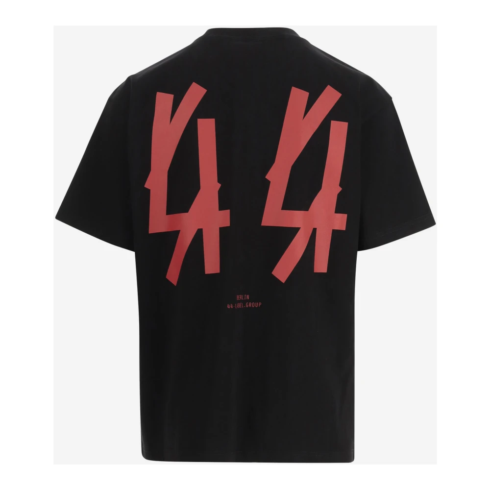 44 Label Group Logo Print Katoenen T-shirt Zwart Rood Black Heren