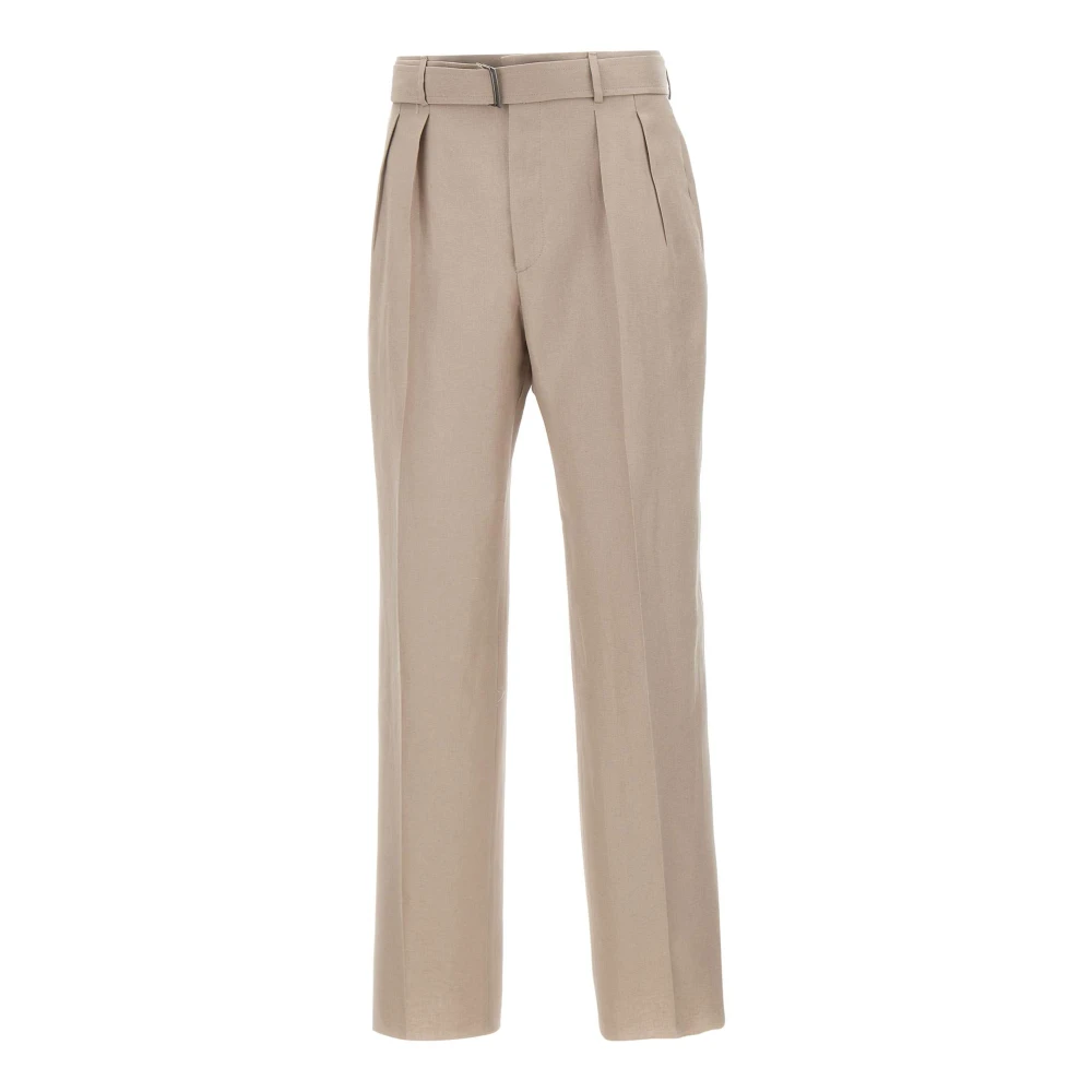 Tagliatore Men's Beige Straight Trousers, S, Straight-Leg Linen Trousers