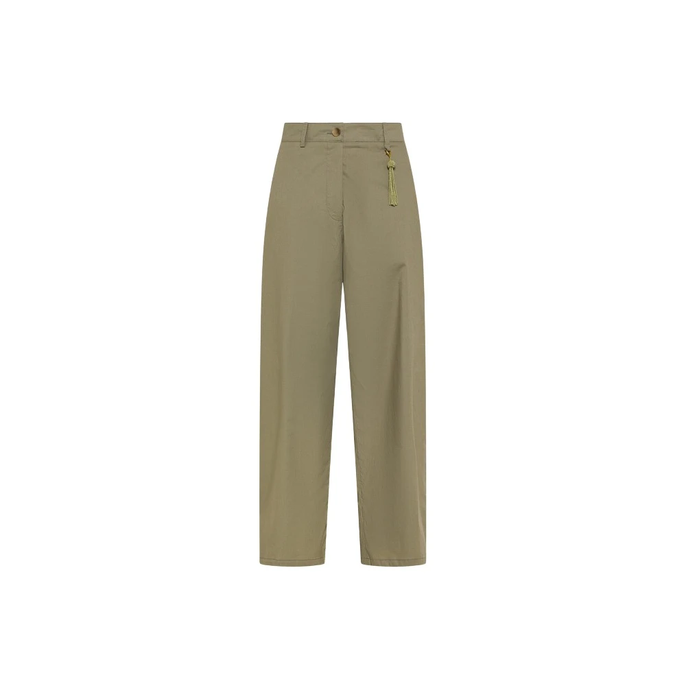 Seventy Women's Green Straight Trousers, 2XS, Carrot Fit Trousers In Stretch Poplin