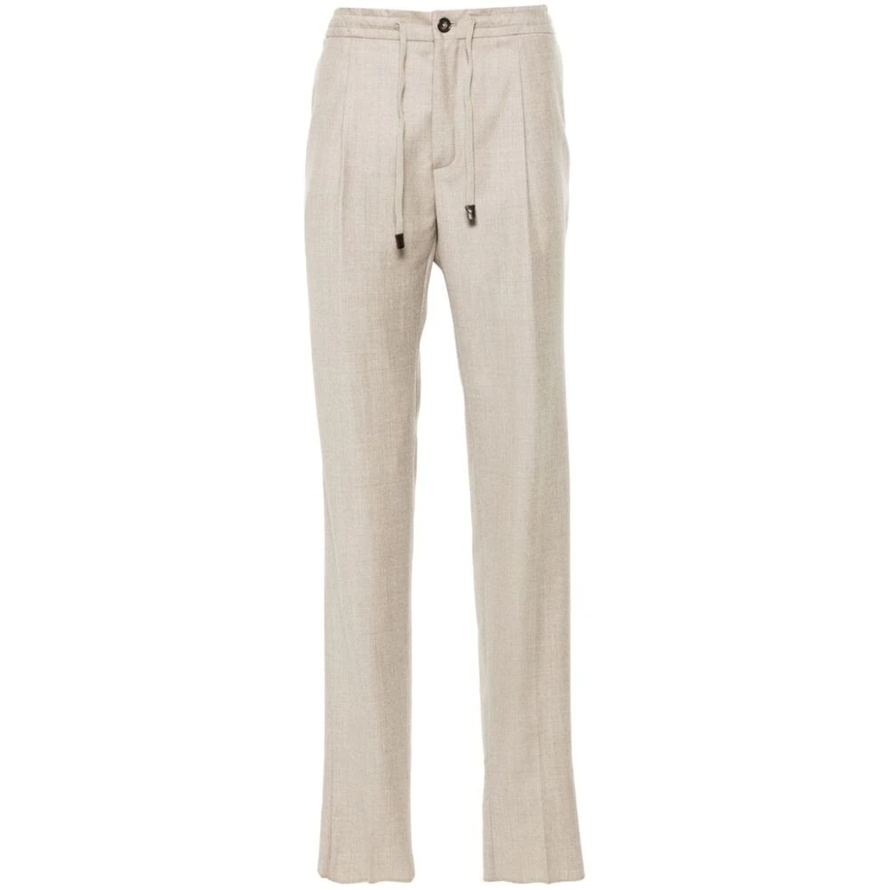 Incotex Bruine Wol Tapered Leg Broek Beige Heren