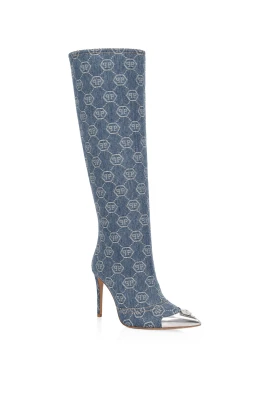 Denim Low Boots Monogram Strass