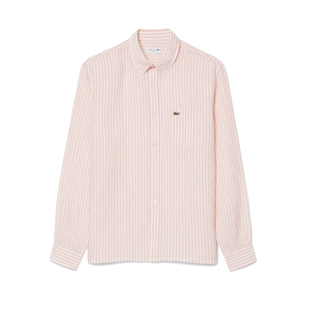 Lacoste Kvinno Rosa Blusar & Skjortor Dam, L, Linne, Randig Linneskjorta Med Normal Passform