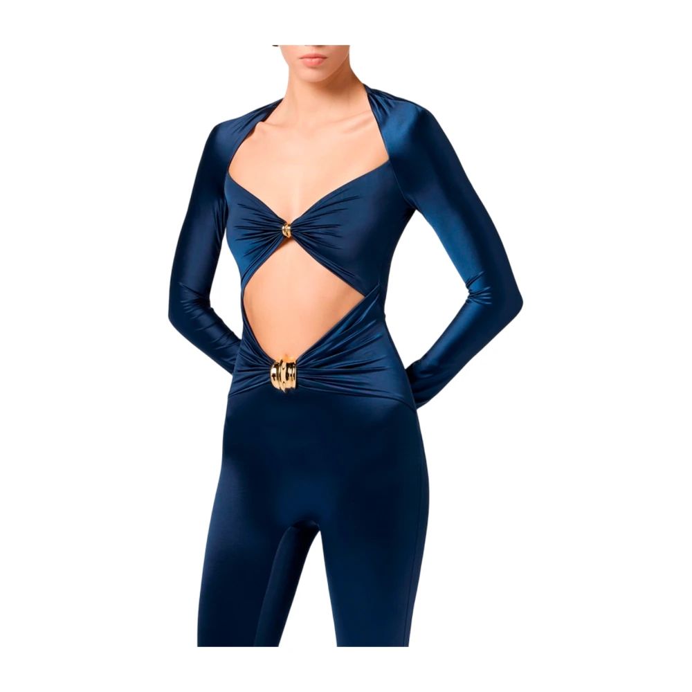Elisabetta Franchi Gedrapeerde jumpsuit met lange mouwen Blue Dames