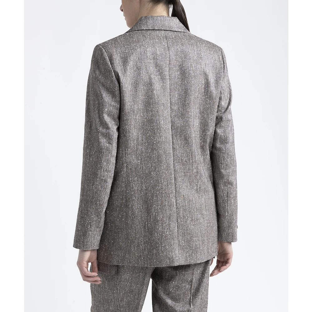 PESERICO Wol zijde en katoenen tweed single-breasted blazer Gray Dames
