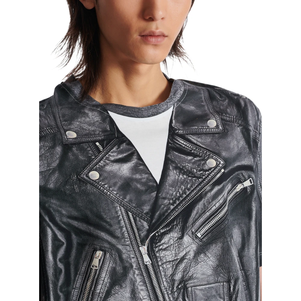 Balmain T-shirt met Biker Jacket Print Black Heren
