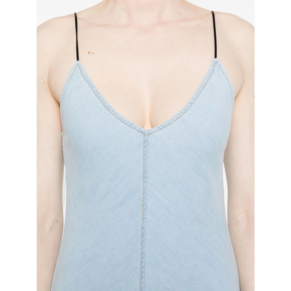 Forte Blauwe V-hals Spaghetti Strap Jurk Blue Dames