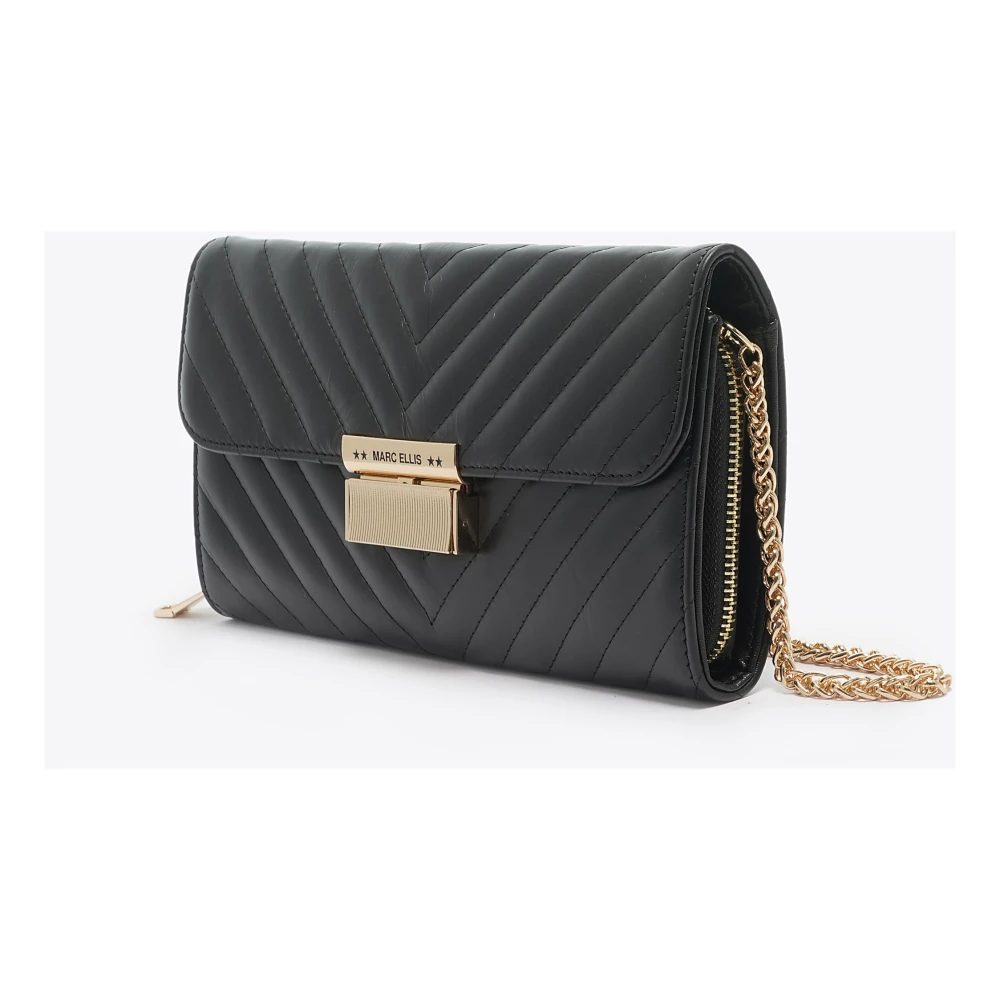 Marc Ellis Leren Schoudertas met Ketting Knoopsluiting Black Dames