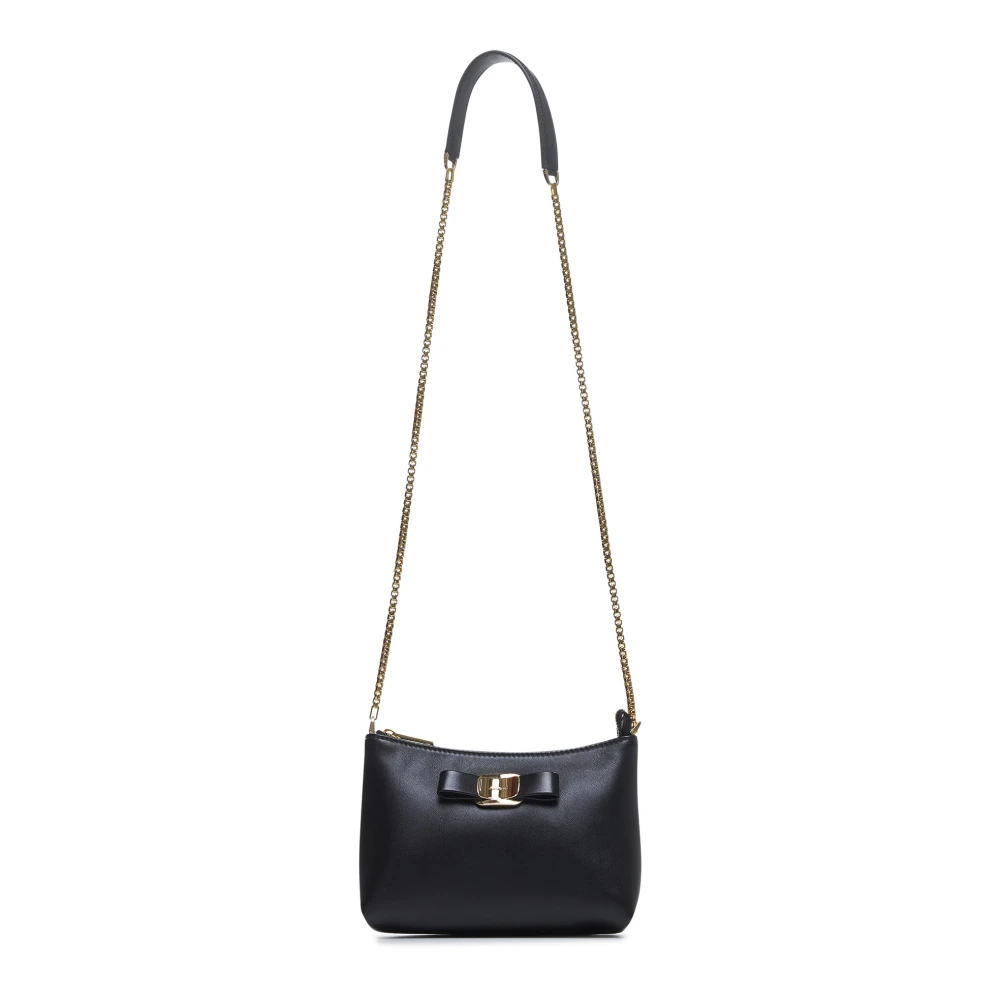 Salvatore Ferragamo Zwarte leren schoudertas met ketting Black Dames