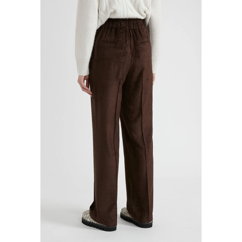 PESERICO Wijde ribfluwelen broek Brown Dames
