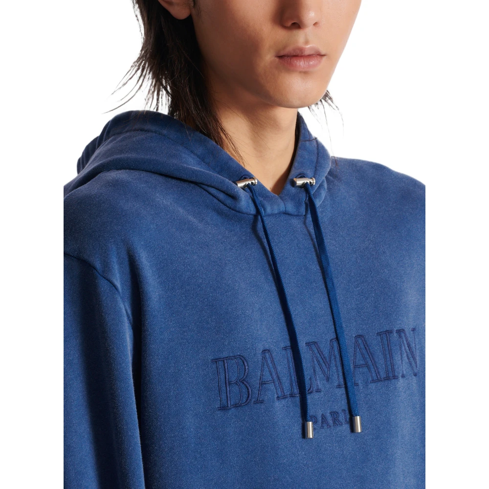 Balmain Vintage geborduurde hoodie Blue Heren