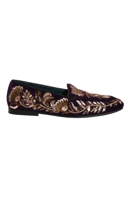 Velvet Floral Embroidery Loafers