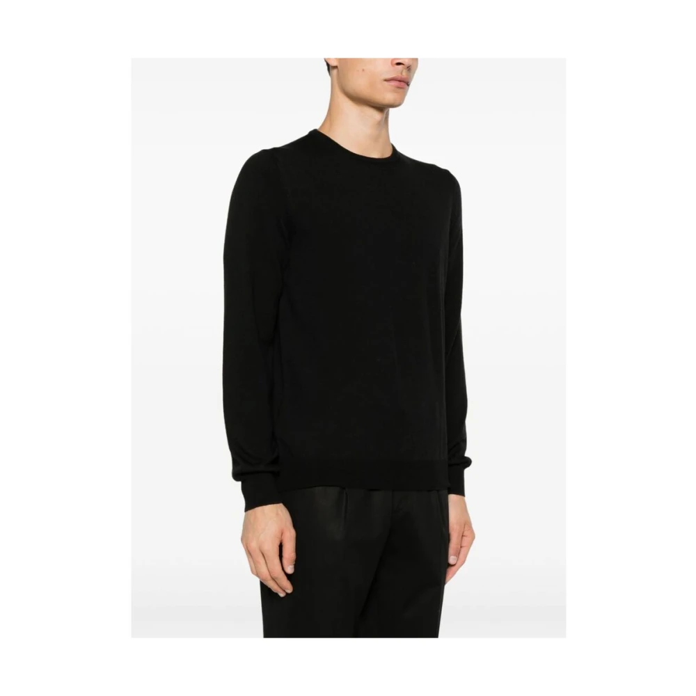 La Fileria Zwarte Wol Crew Neck Sweater Black Heren