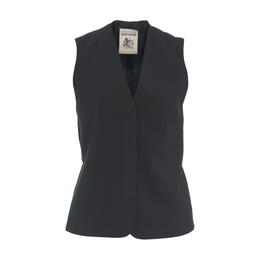 Semicouture Zwart Wolblend Blazer Vest Black Dames