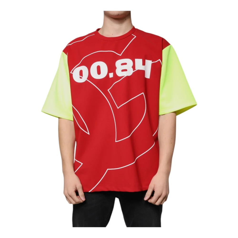 Dolce & Gabbana Multicolor Logo Katoenen Crew Neck T-shirt Red Heren
