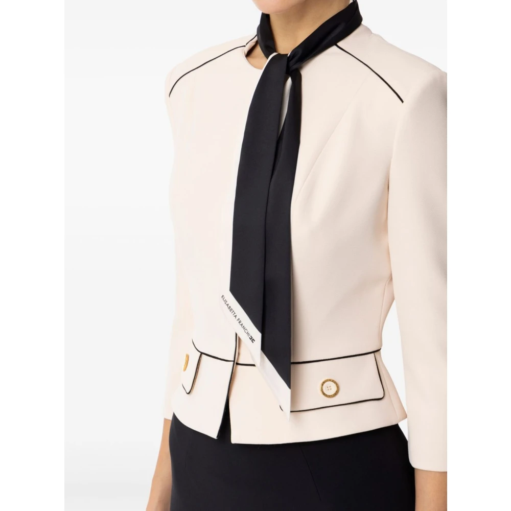Elisabetta Franchi Beige Peplum Jas met Piped Trim Beige Dames