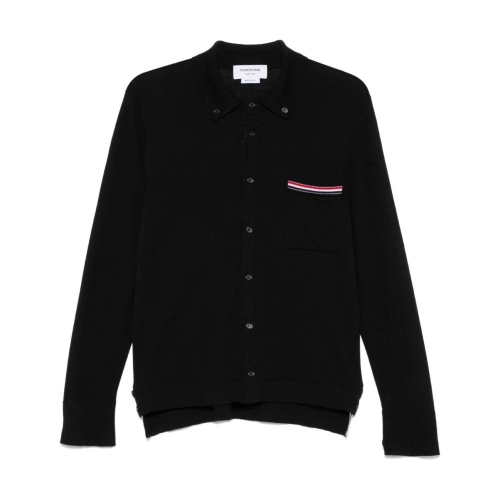 Thom Browne Men's Black Button-Up Shirt With Chest Pocket