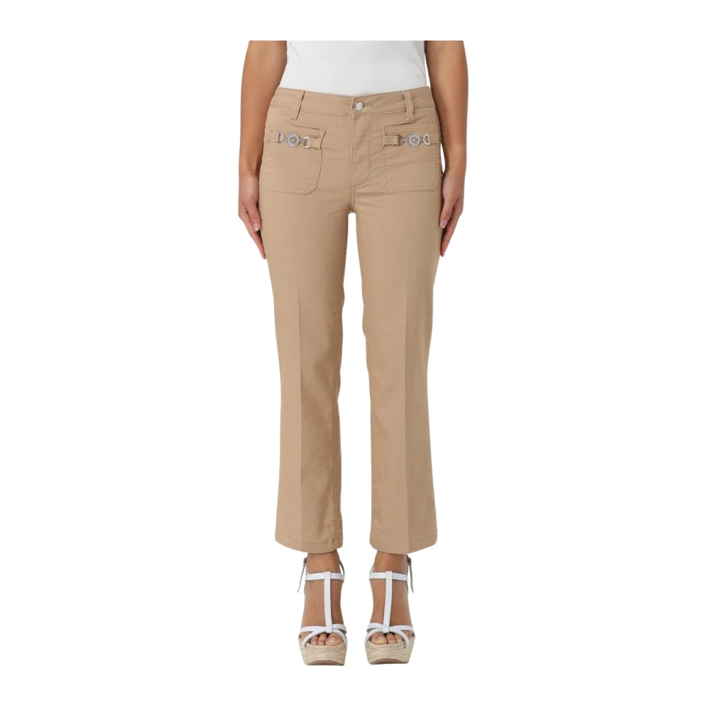 Liu Jo Women's Brown Cropped Trousers, W26, Cropped Trousers Metal Detail