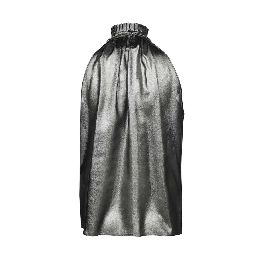 John Richmond Mouwloze zijden blouse met metallic effect Gray Dames