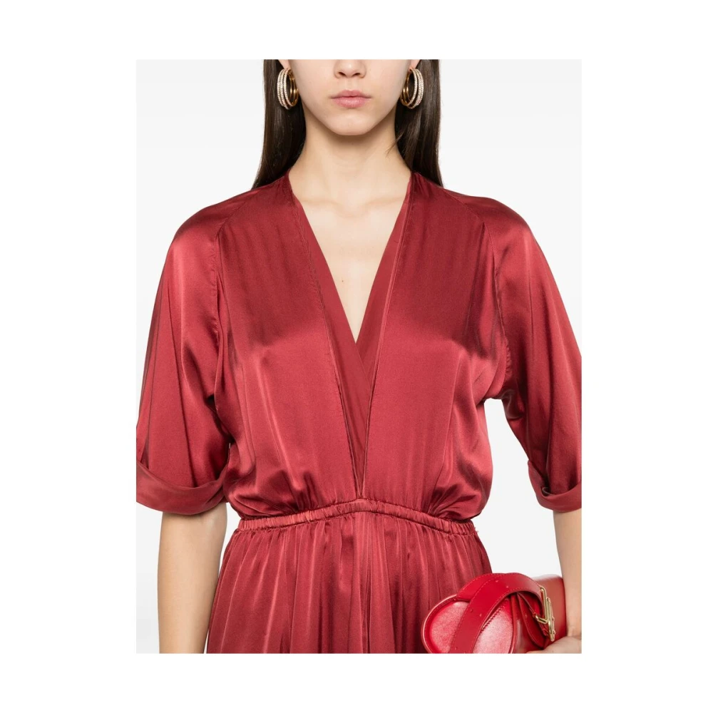 Forte Klei Rode V-Hals Jurk met Voorspleet Red Dames
