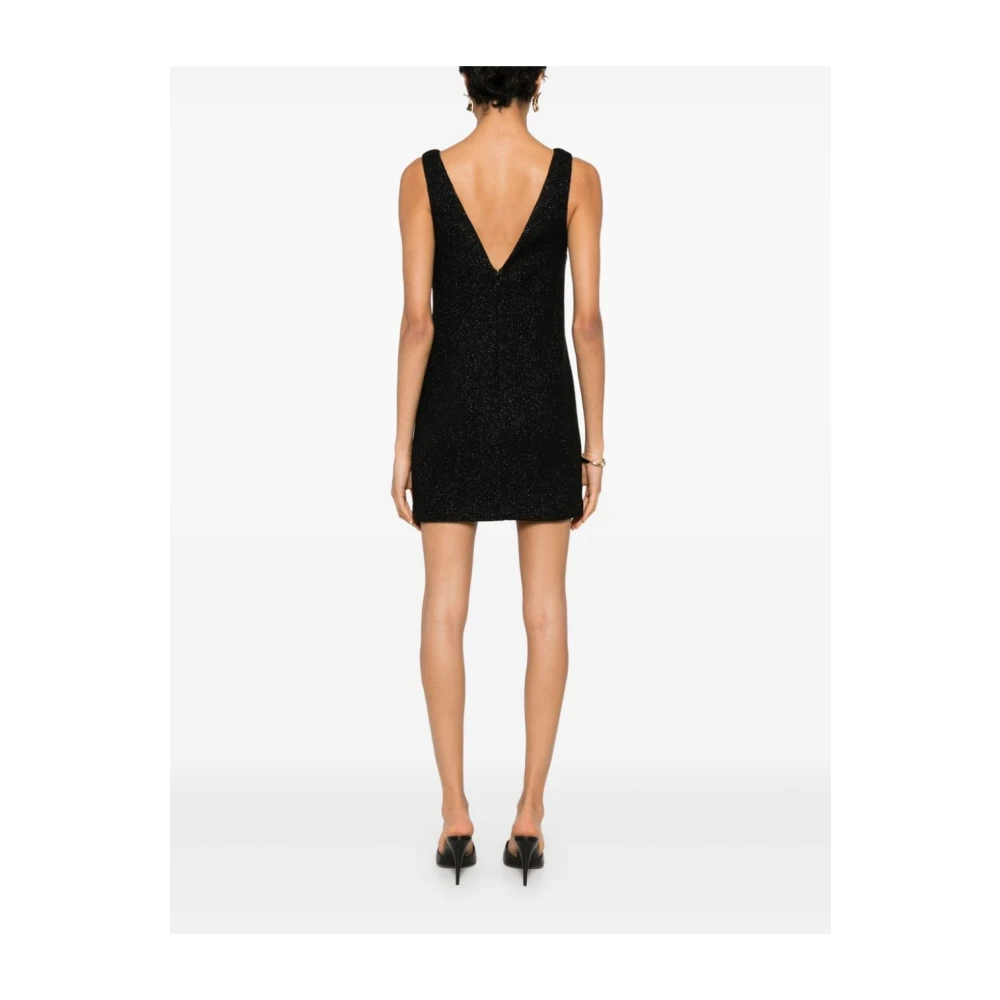Elisabetta Franchi Zwarte Tweed Mini Jurk met V-hals Black Dames