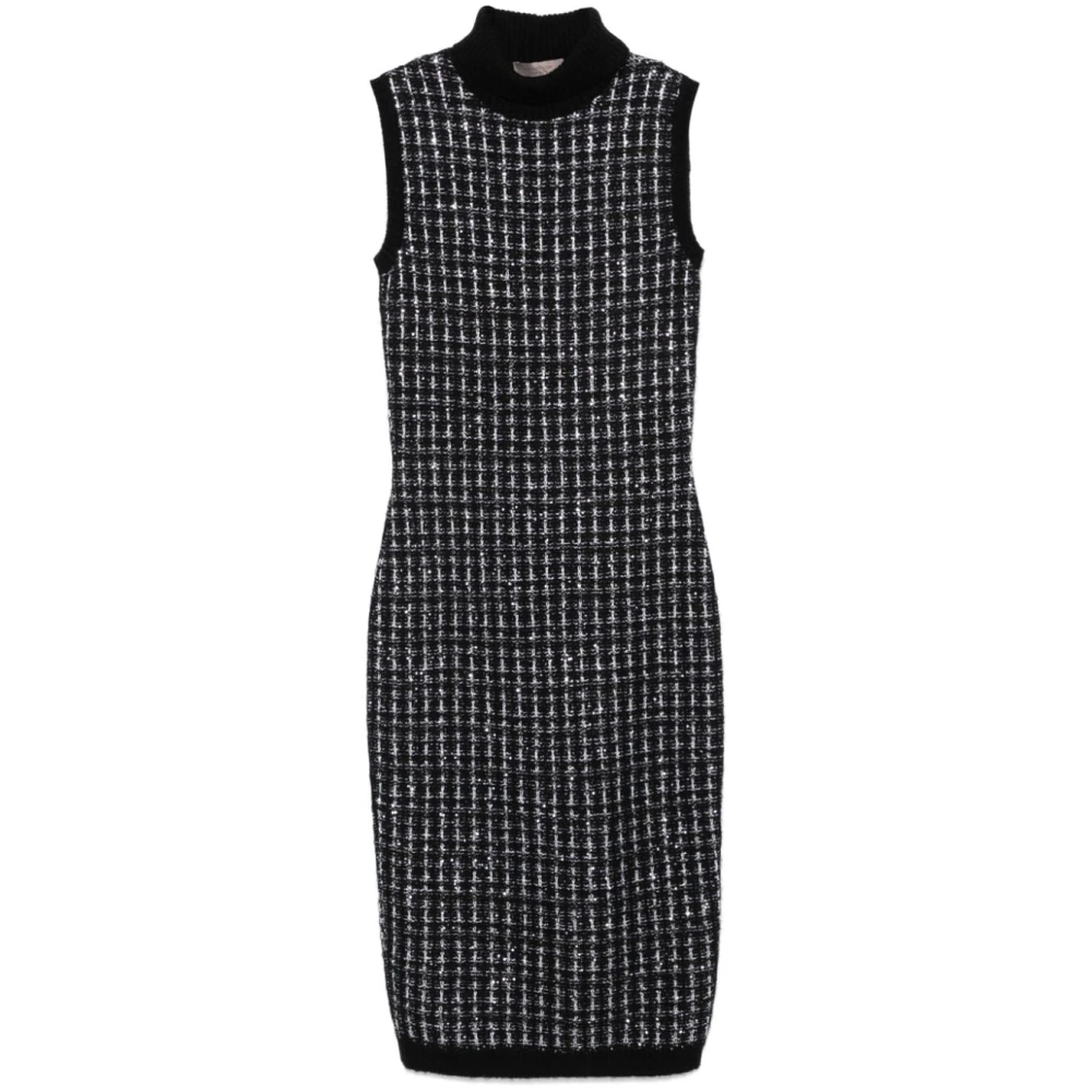 D.Exterior Zwart High-Neck Midi Jurk Mouwloos Getailleerd Black Dames