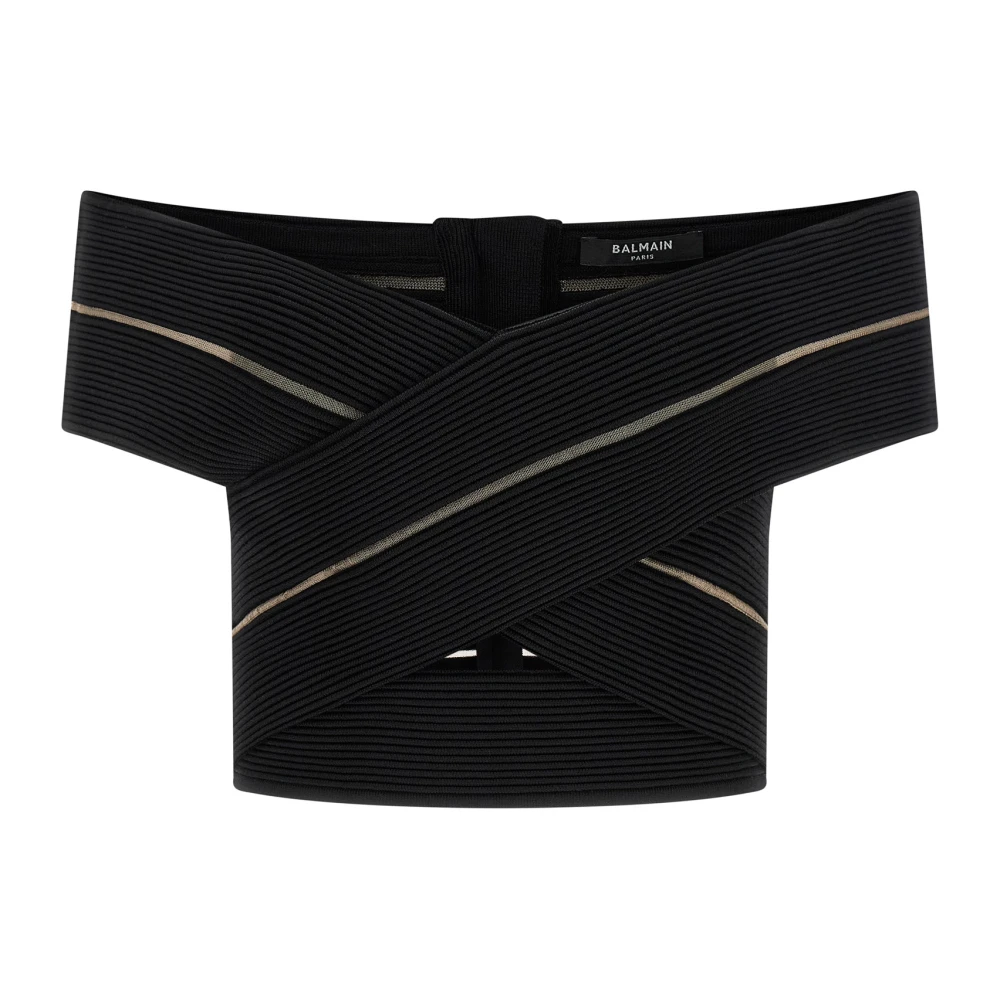 Balmain Women's Black Stretch Viscose Off-Shoulder Crop Top - Sleeveless Tops - Xs - Tops