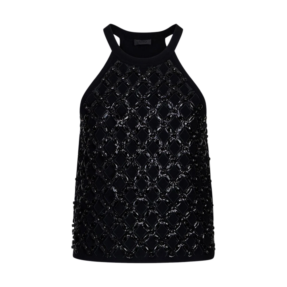 Liu Jo Vrouw Zwart Tops Dames, M, Polyester, Top Met Bejeweled Versiering