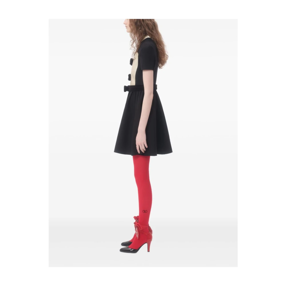 Valentino Zwart Strik Detail Jurk Korte Mouwen Black Dames