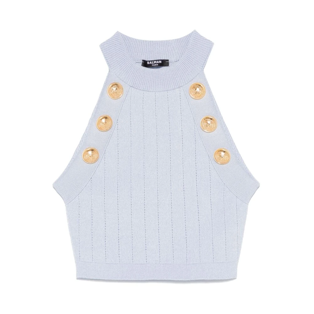 Balmain Lichtblauwe Halternek Mouwloze Top Blue Dames