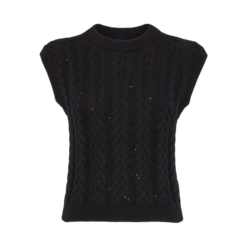 BRUNELLO CUCINELLI Zwart Pailletdetail Mouwloos Vest Black Dames