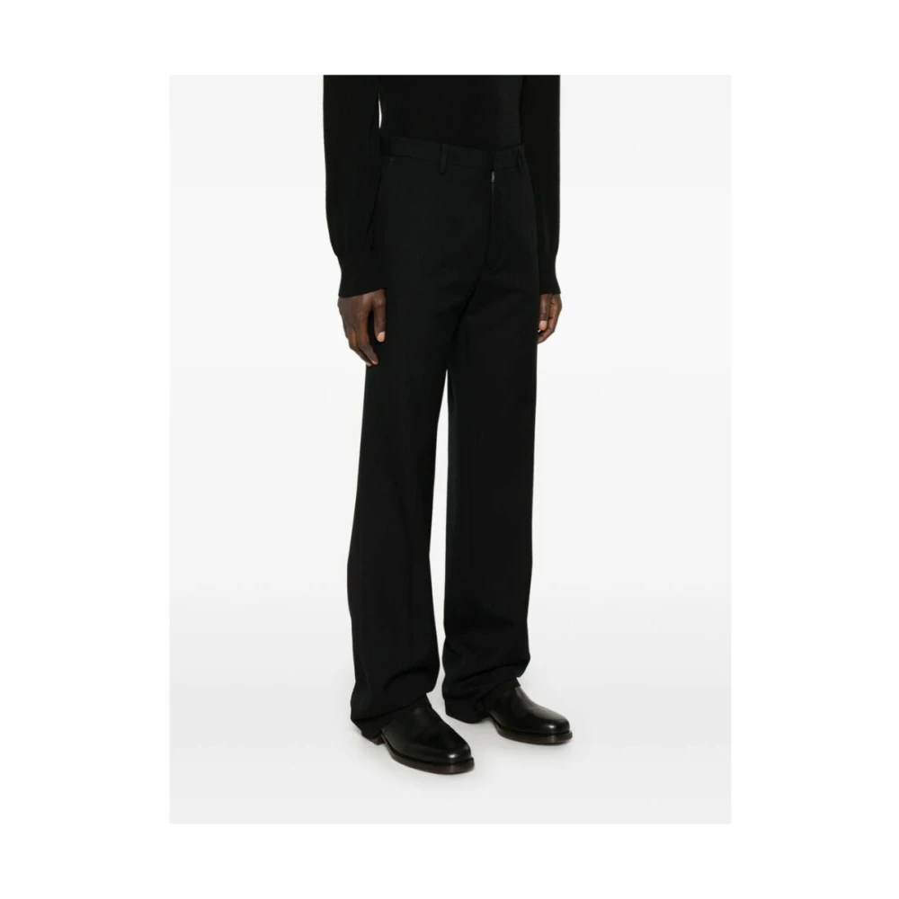 Dries Van Noten Zwarte Wol Twill Straight Leg Broek Black Heren
