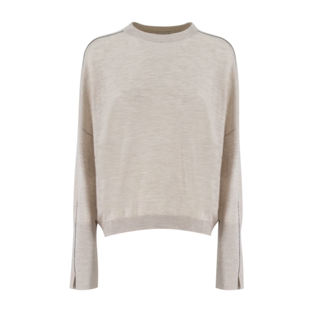 BRUNELLO CUCINELLI Kasjmier Zijde Gebreide Trui Beige Dames