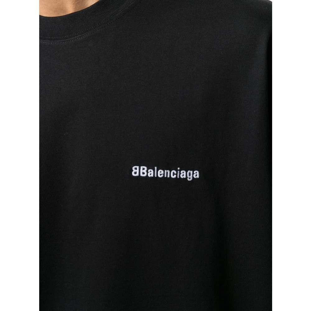 Balenciaga Zwart logo geborduurd T-shirt Black Heren