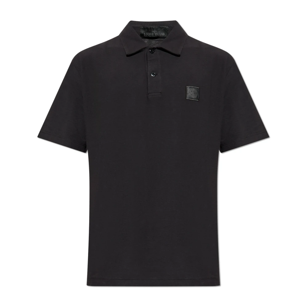 Stone Island Black Polo Shirts, Male, S, Polo With Logo Patch