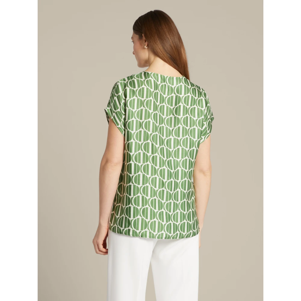 Elena Mirò Geometrische Print Satijnen Blouse Green Dames