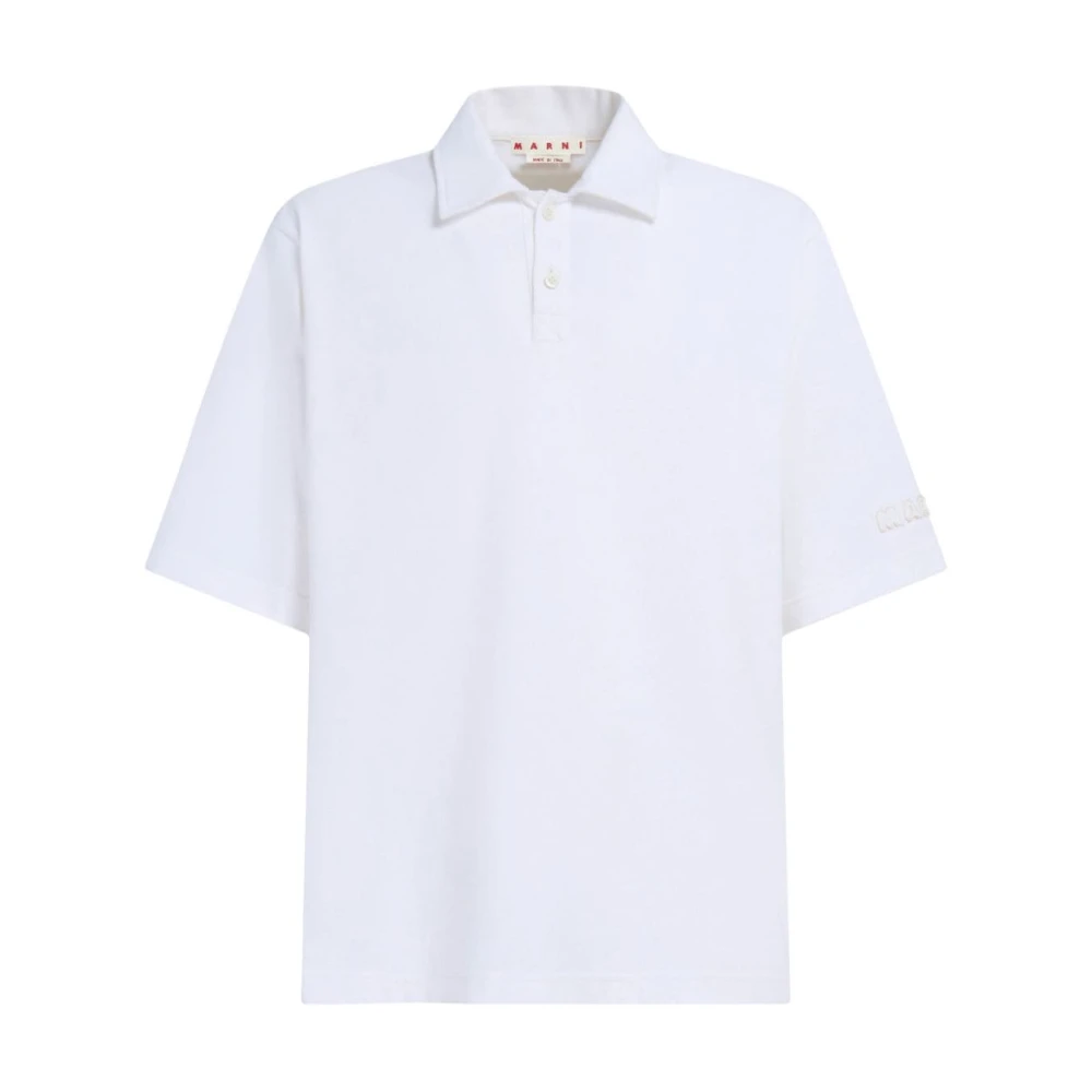 Marni Witte Oversize Polo Shirt met Logo Patch White Heren