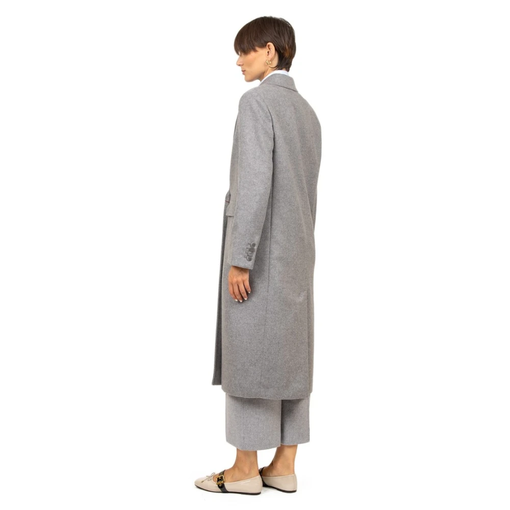Max Mara Studio Lichtgrijze Wol Double-Breasted Jas Gray Dames