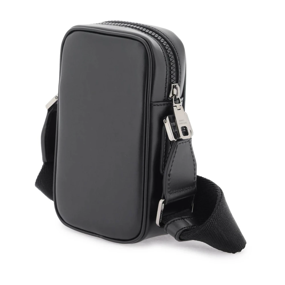 Dolce & Gabbana Kleine leren crossbody tas met logo print Black Heren