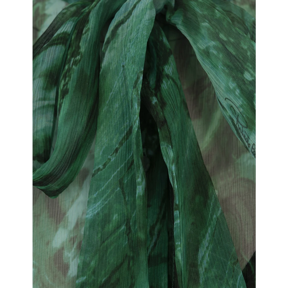 Roberto Cavalli Lange Zijden Jurk Met Groene Malachietprint Green Dames