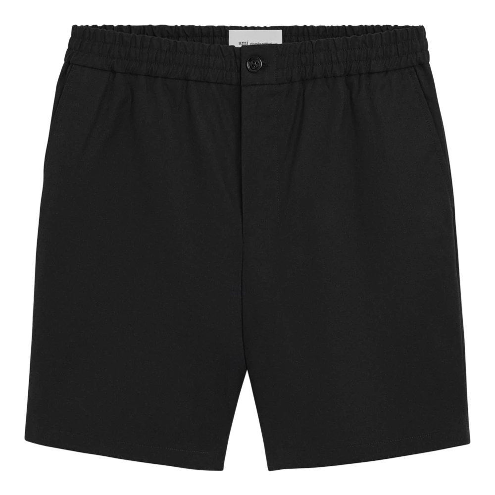 Ami Paris Men's Black Elasticated Waist Shorts With Embossed Ami De Coeur