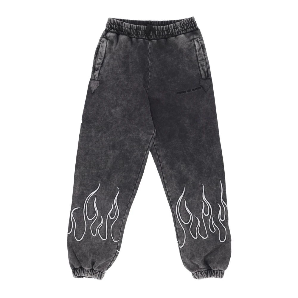 Vision OF Super Grijze Fleece Trainingsbroek met Geborduurde Vlammen Gray Heren