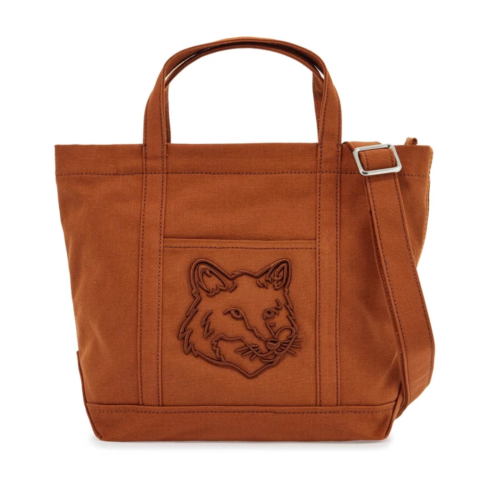 Maison Kitsuné Vos Geborduurde Katoenen Tote Tas Brown Dames