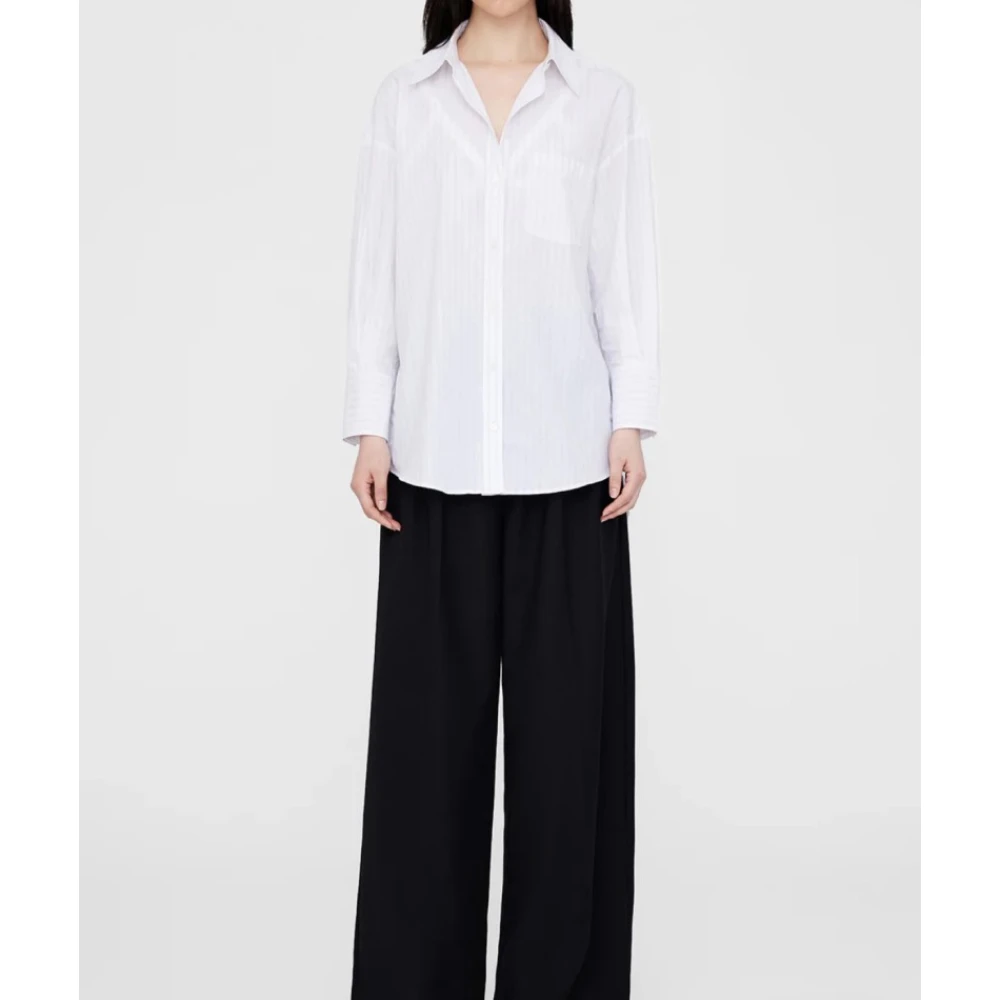 Anine Bing Gestreepte Shirt met Knoopsluiting White Dames