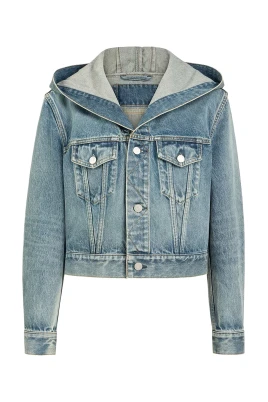 Cropped Hooded Denim Jacket