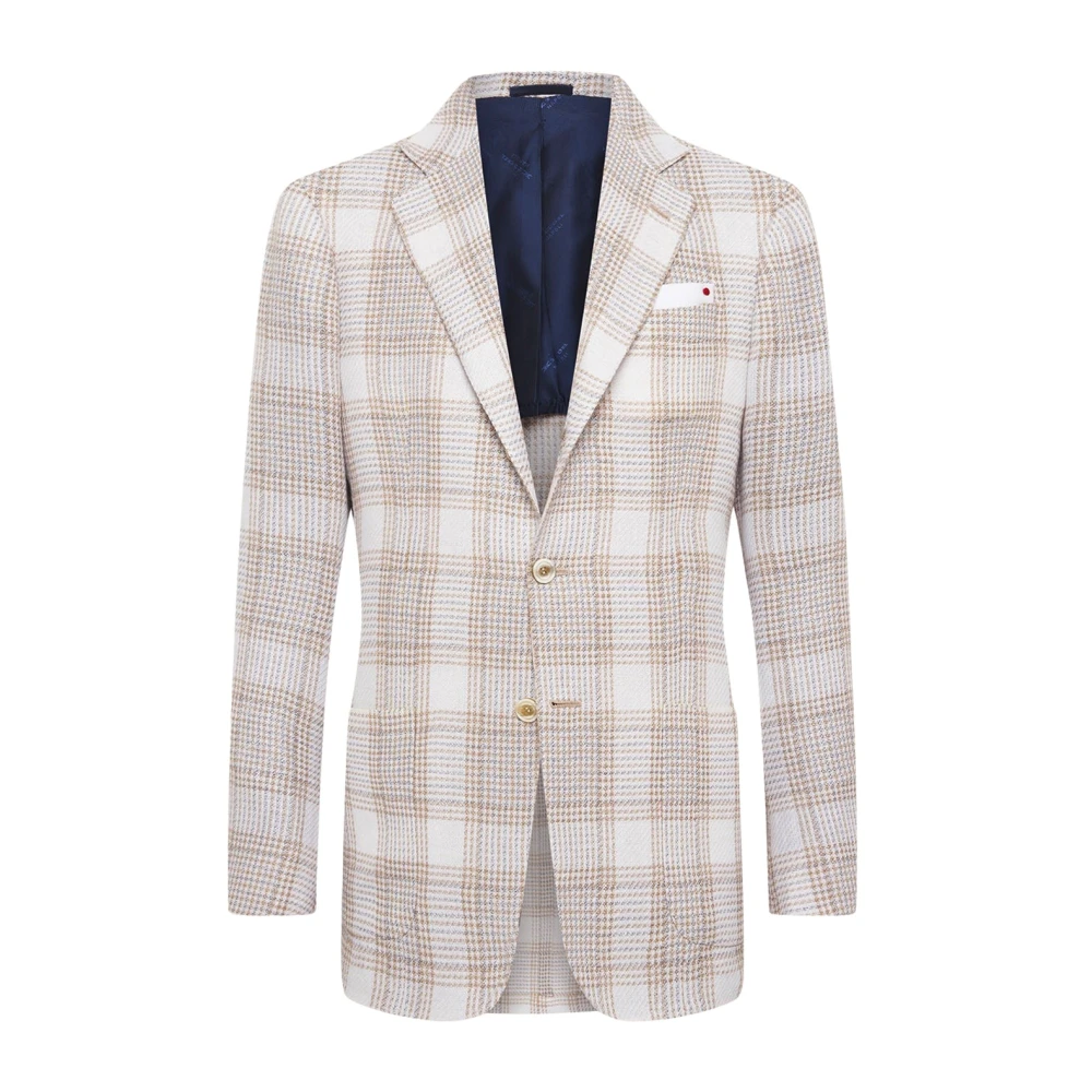 Kiton Kasjmier Glen Plaid Jas Beige Heren