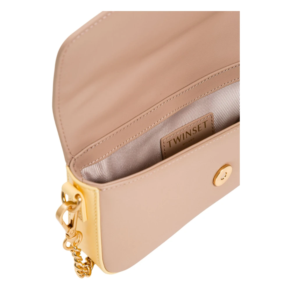 Twinset Bicolor leren schoudertas met Oval T-logo Beige Dames